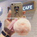 2016craft popular leather tassel pompom fur pom pom keychain